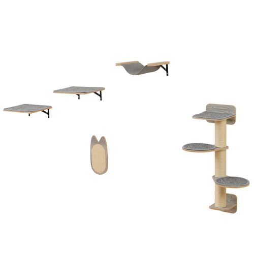 Arbre à Chat Mural Meubles Avec 4 Niveaux Hamac Planche à Griffer et Tapis 2 Plateformes De Saut