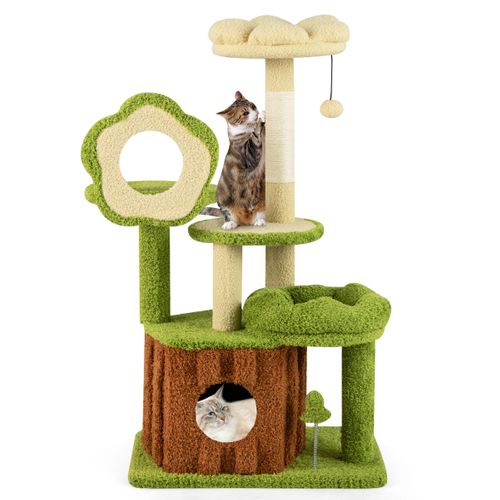 Arbre à Chat Pour Chats Tour Multi-niveaux Avec Condo Tronc Perchoir Fleur Lit Douillet En Peluche