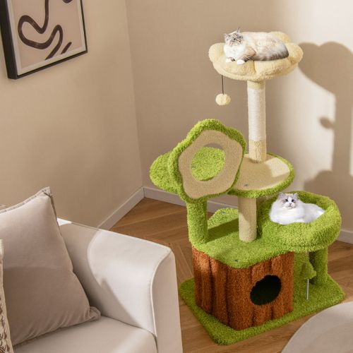 Arbre à Chat Pour Chats Tour Multi-niveaux Avec Condo Tronc Perchoir Fleur Lit Douillet En Peluche