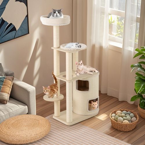 Arbre à Chats 151cm Tour Avec Condo à 2 Étages Poteaux Et Tapis De Sisal Pour Griffer Perchoir