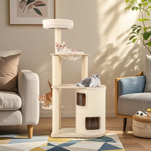 Arbre à Chats 151cm Tour Avec Condo à 2 Étages Poteaux Et Tapis De Sisal Pour Griffer Perchoir