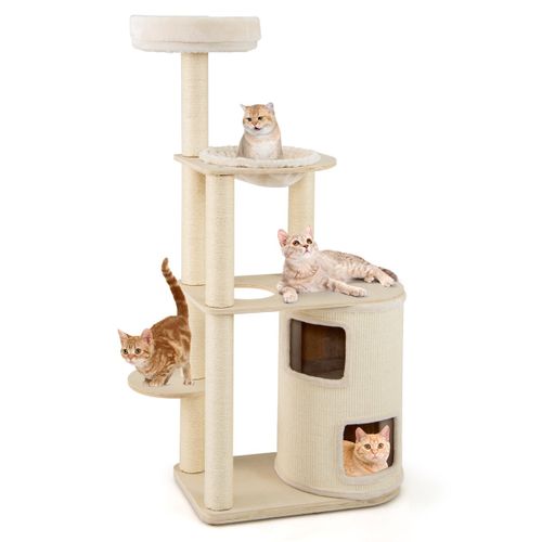 Arbre à Chats 151cm Tour Avec Condo à 2 Étages Poteaux Et Tapis De Sisal Pour Griffer Perchoir