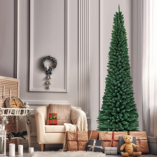 Arbre De Noël 270cm Pvc Artificiel Longiligne Solide Sapin De Noël Non Lumineux 400 Branches Vert