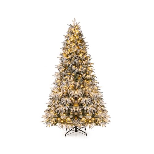 Arbre De Noël Artificiel De 270cm Pré-éclairé Avec 600 LED Blanc Chaud 2198 Branches Enneigées