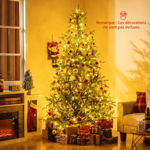 Arbre De Noël Artificiel Pré-éclairé 210cm Arbre De Noël Articulé Avec 300 LED Blanc Chaud