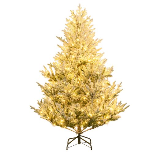 Arbre De Noël Artificiel Pré-éclairé De 180cm Sapin De Noël Articulé Avec Flocage Neigeux
