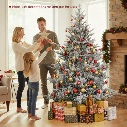 Arbre De Noël Artificiel Pré-éclairé De 210cm Sapin De Noël Articulé Avec Flocage Neigeux