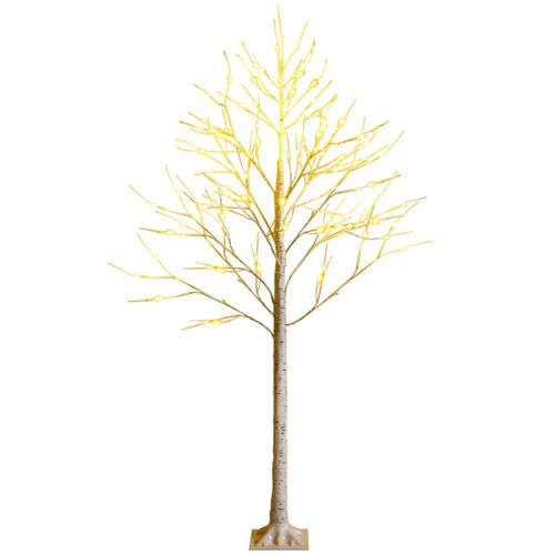 Arbre De Noël Bouleau Blanc Chaud Artificiel 180cm Avec 96 LED Lumineux Base Plastique Décoration