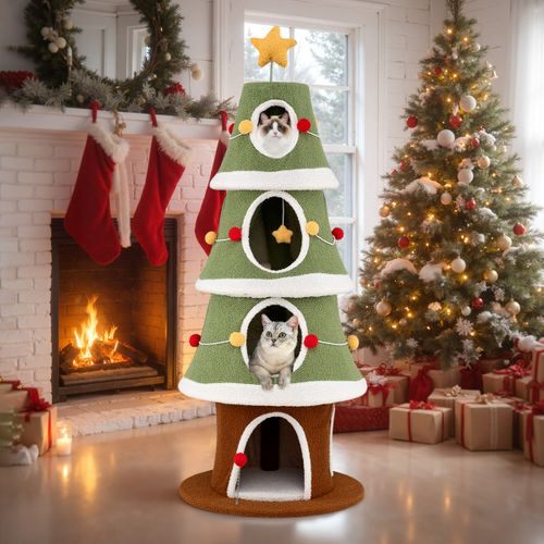 Arbre De Noël Pour Chats D'intérieur Tour à Chat 154cm Avec 4 Condos Tapis En Sisal Balle