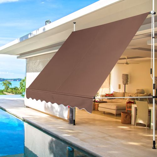 Auvent Manuel Rétractable 200cm Hauteur Réglable Store Banne Aluminium Tissu Oxford Anti Uv Café