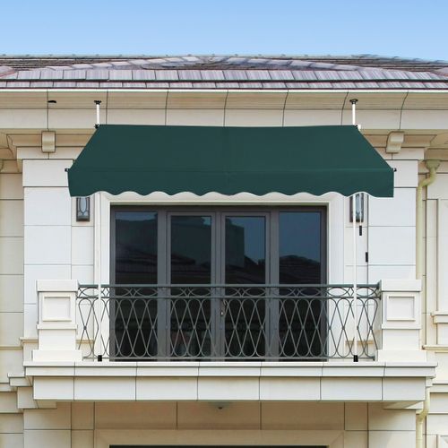 Auvent Manuel Rétractable 200cm Hauteur Réglable Store Banne Aluminium Tissu Oxford Anti Uv Vert