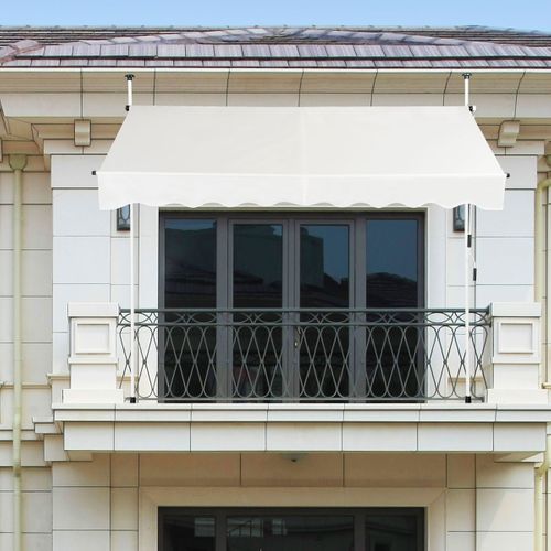 Auvent Manuel Rétractable 250cm Hauteur Réglable Store Banne Aluminium Tissu Oxford Anti Uv Beige