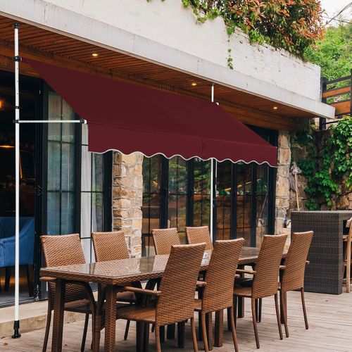 Auvent Manuel Rétractable 250cm Hauteur Réglable Store Banne Aluminium Tissu Oxford Anti Uv Rouge