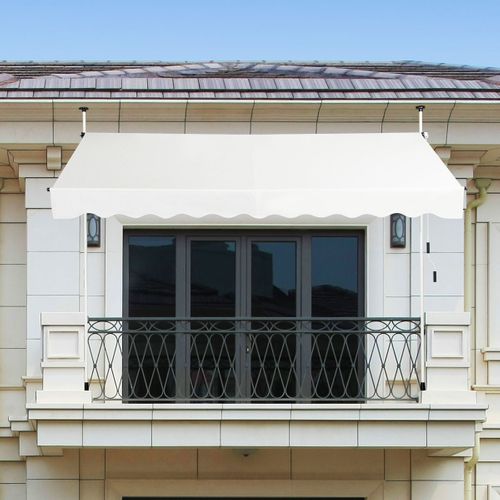 Auvent Manuel Rétractable 300cm Hauteur Réglable Store Banne Aluminium Tissu Oxford Anti Uv Beige