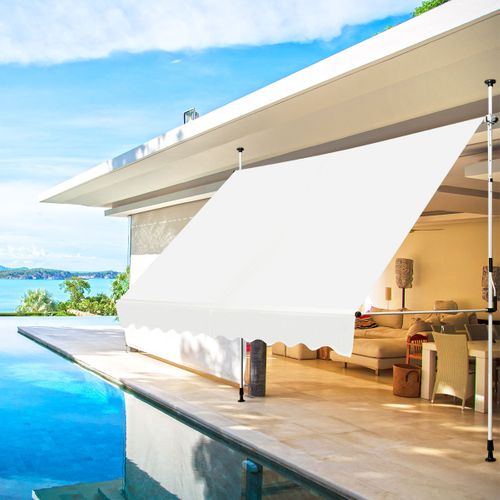 Auvent Manuel Rétractable 300cm Hauteur Réglable Store Banne Aluminium Tissu Oxford Anti Uv Beige