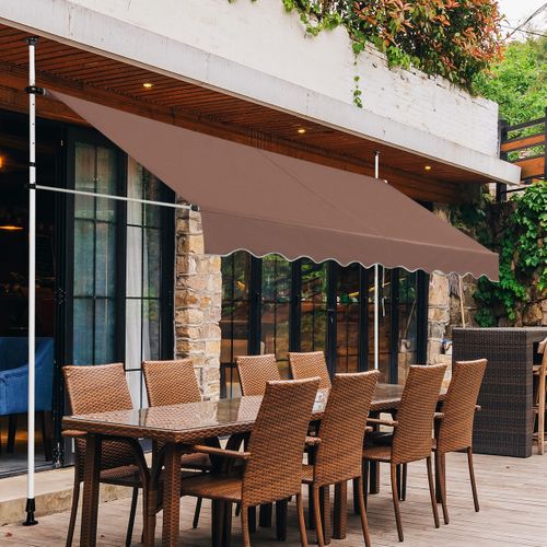 Auvent Manuel Rétractable 300cm Hauteur Réglable Store Banne Aluminium Tissu Oxford Anti Uv Café