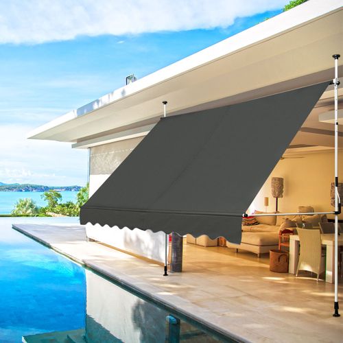 Auvent Manuel Rétractable 300cm Hauteur Réglable Store Banne Aluminium Tissu Oxford Anti Uv Gris