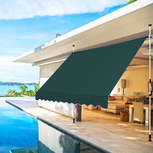 Auvent Manuel Rétractable 300cm Hauteur Réglable Store Banne Aluminium Tissu Oxford Anti Uv Vert