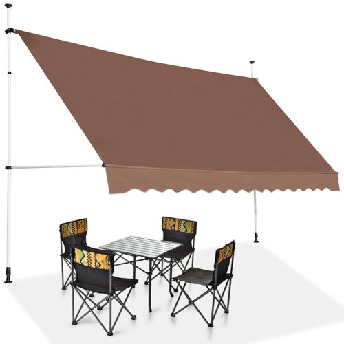 Auvent Manuel Rétractable 350cm Hauteur Réglable Store Banne Aluminium Tissu Oxford Anti Uv Café