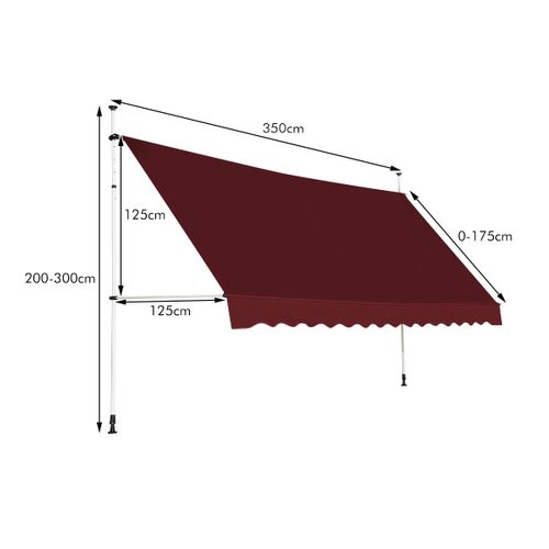 Auvent Manuel Rétractable 350cm Hauteur Réglable Store Banne Aluminium Tissu Oxford Anti Uv Rouge