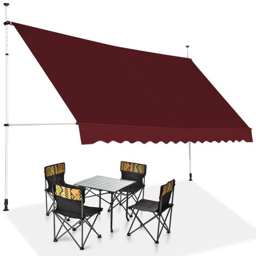 Auvent Manuel Rétractable 350cm Hauteur Réglable Store Banne Aluminium Tissu Oxford Anti Uv Rouge