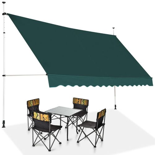 Auvent Manuel Rétractable 350cm Hauteur Réglable Store Banne Aluminium Tissu Oxford Anti Uv Vert