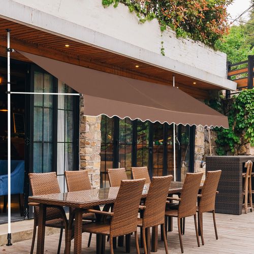 Auvent Manuel Rétractable 400cm Hauteur Réglable Store Banne Aluminium Tissu Oxford Anti Uv Café