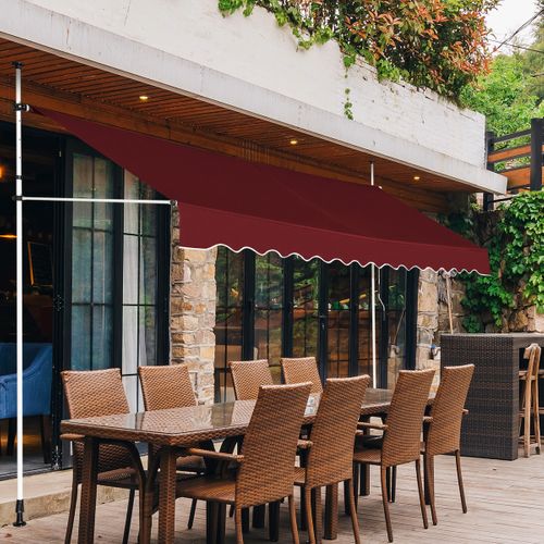 Auvent Manuel Rétractable 400cm Hauteur Réglable Store Banne Aluminium Tissu Oxford Anti Uv Rouge
