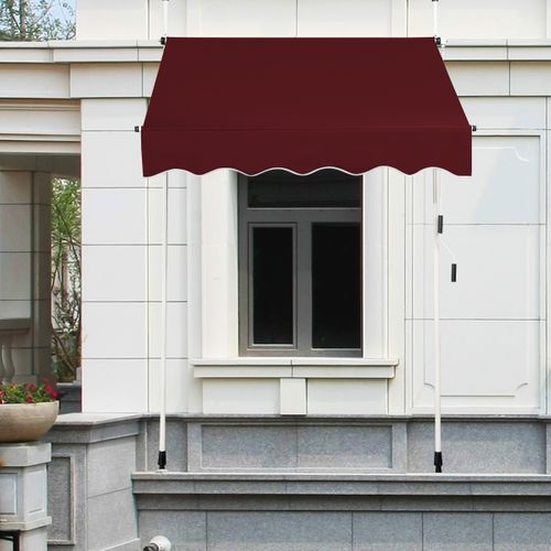 Auvent Rétractable Manuel 150x125cm Hauteur Réglable Métal Tissu Pour Fenêtre Balcon Jardin Rouge