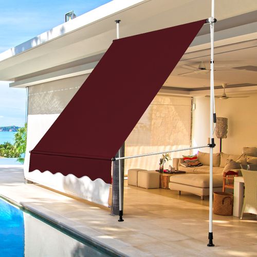 Auvent Rétractable Manuel 150x125cm Hauteur Réglable Métal Tissu Pour Fenêtre Balcon Jardin Rouge