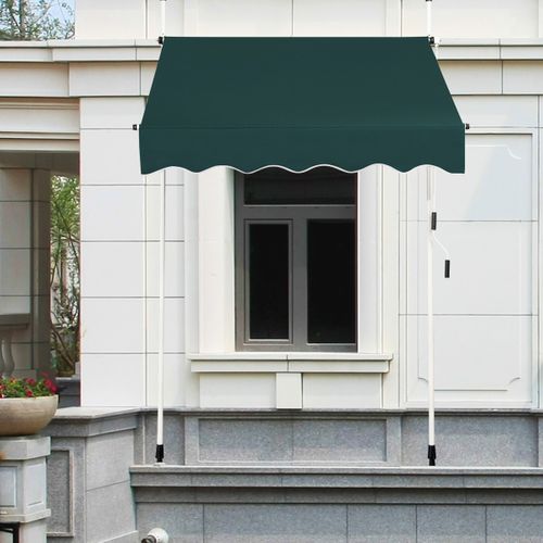 Auvent Rétractable Manuel 150x125cm Hauteur Réglable Métal Tissu Pour Fenêtre Balcon Jardin Vert