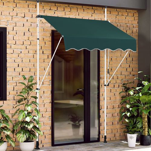 Auvent Rétractable Manuel 150x125cm Hauteur Réglable Métal Tissu Pour Fenêtre Balcon Jardin Vert