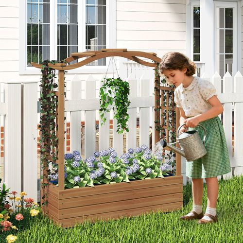 Bac De Jardin Surélevé Bac à Plantes En Bois Massif Avec Toit Suspendu 2 Treillis Latéraux