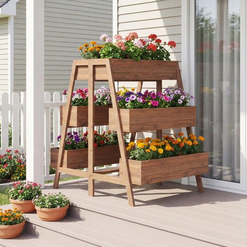 Bac De Jardin Surélevé Multi-niveaux Support De Plantes En Bois à Étages Avec Fond à Lattes