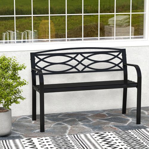 Banc De Jardin 2 Places Banquette Avec Accoudoirs Courbés Et Dossier 49 X 116 X 83 Cm Noir