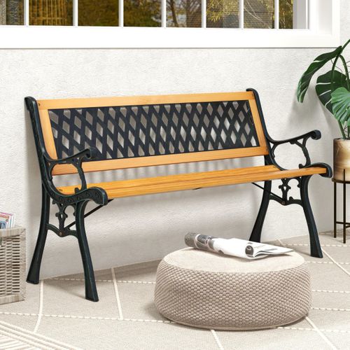 Banc De Jardin 2 Places Avec Accoudoirs Et Dossier Banc D'extérieur Résistant Aux Intempéries Bois