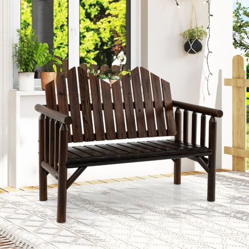 Banc De Jardin 2 Places Banquette Bois Massif Avec Dossier Incliné Et Accoudoirs 120x68x99cm Brun