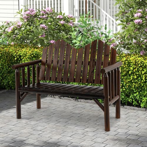 Banc De Jardin 2 Places Banquette Bois Massif Avec Dossier Incliné Et Accoudoirs 120x68x99cm Brun