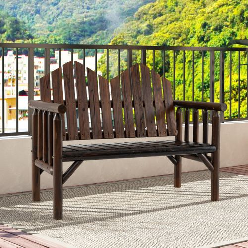 Banc De Jardin 2 Places Banquette Bois Massif Avec Dossier Incliné Et Accoudoirs 120x68x99cm Brun