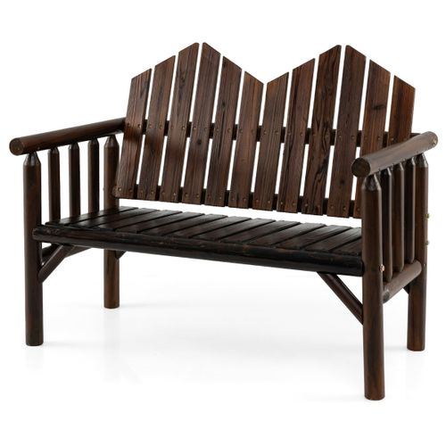 Banc De Jardin 2 Places Banquette Bois Massif Avec Dossier Incliné Et Accoudoirs 120x68x99cm Brun