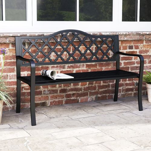 Banc De Jardin De 128cm En Métal Assise En Lattes Pour 2 à 3 personnes Avec Accoudoirs Incurvés