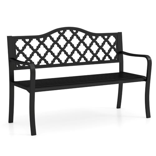 Banc De Jardin De 128cm En Métal Assise En Lattes Pour 2 à 3 personnes Avec Accoudoirs Incurvés