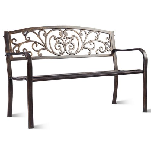 Banc De Jardin En Fer Forgé Banc Dextérieur 2-3 Places En Acier Dossier 127x60x85cm Bronze