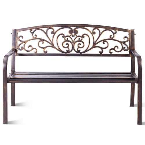 Banc De Jardin En Fer Forgé Banc Dextérieur 2-3 Places En Acier Dossier 127x60x85cm Bronze