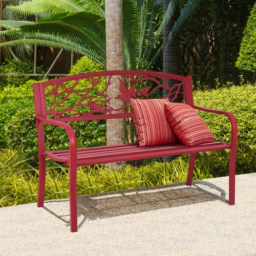 Banc De Jardin Banc Extérieur Contemporain 2-3 Places 127x60x88cm Rouge Fer