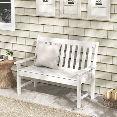 Banc De Jardin Hdpe Avec Dossier Accoudoirs 132x65x91cm Banquette Extérieur 2 Places Blanc