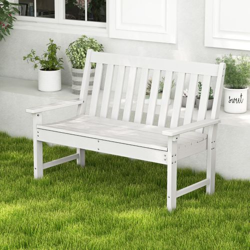 Banc De Jardin Hdpe Avec Dossier Accoudoirs 132x65x91cm Banquette Extérieur 2 Places Blanc
