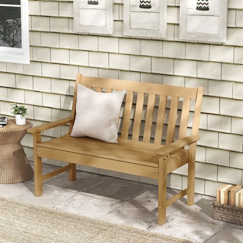 Banc De Jardin Hdpe Avec Dossier Accoudoirs 132x65x91cm Banquette Extérieur 2 Places Café