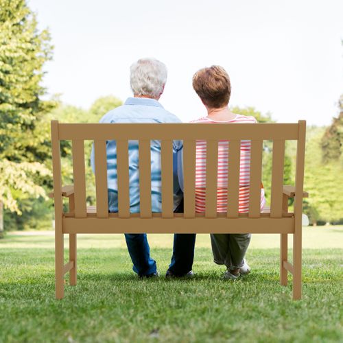 Banc De Jardin Hdpe Avec Dossier Accoudoirs 132x65x91cm Banquette Extérieur 2 Places Café