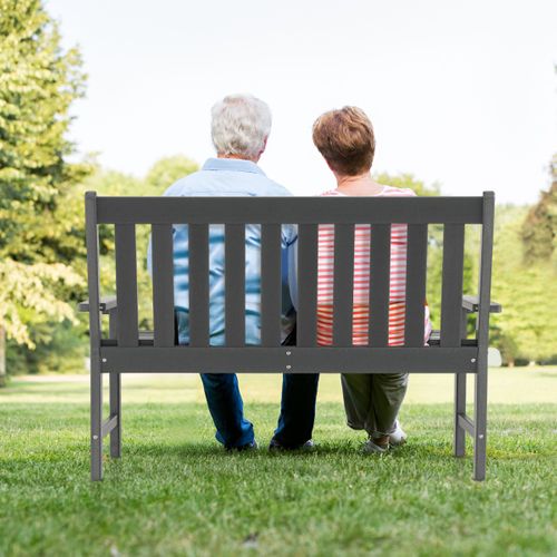 Banc De Jardin Hdpe Avec Dossier Accoudoirs 132x65x91cm Banquette Extérieur 2 Places Gris